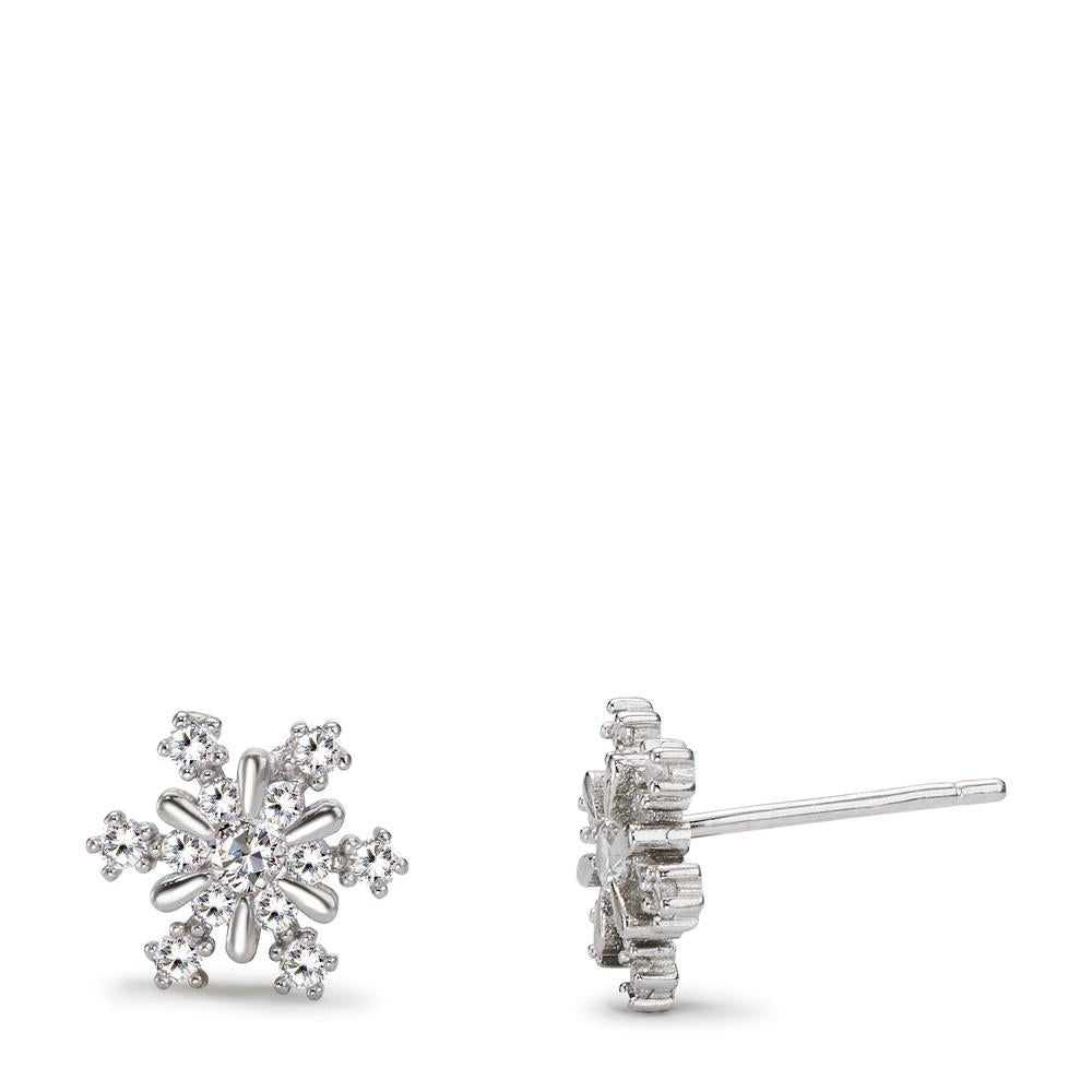 Stud earrings Silver Zirconia Rhodium plated Snowflake Ø10 mm