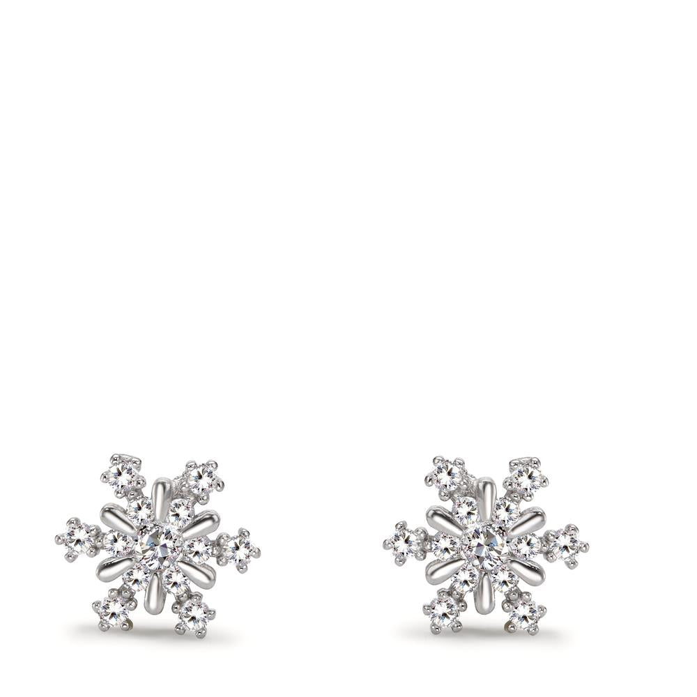 Stud earrings Silver Zirconia Rhodium plated Snowflake Ø10 mm