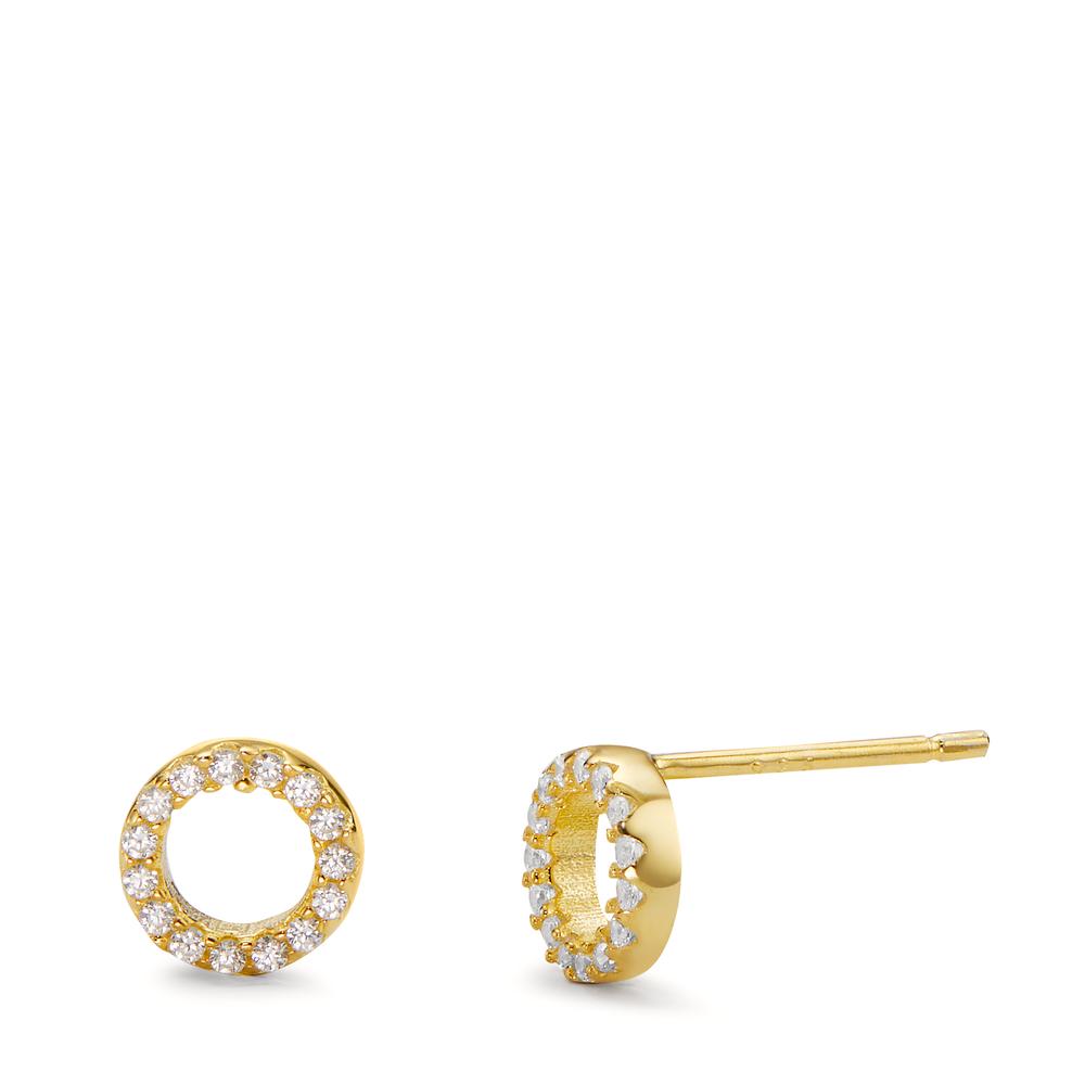 Stud earrings Silver Zirconia Yellow Gold plated Ø6.5 mm