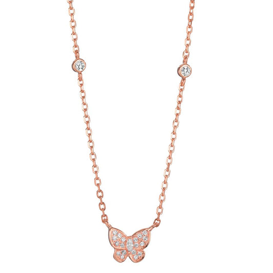 Collana Argento Zirconia rosa dorato Farfalla 40-45 cm