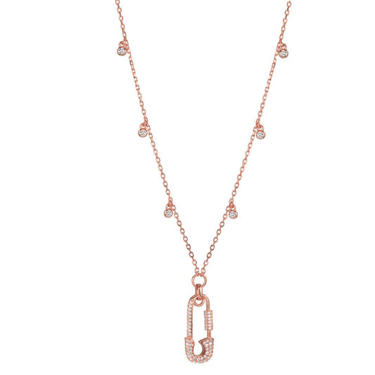 Necklace Silver Zirconia Rose Gold plated Safety Pin 40-45 cm