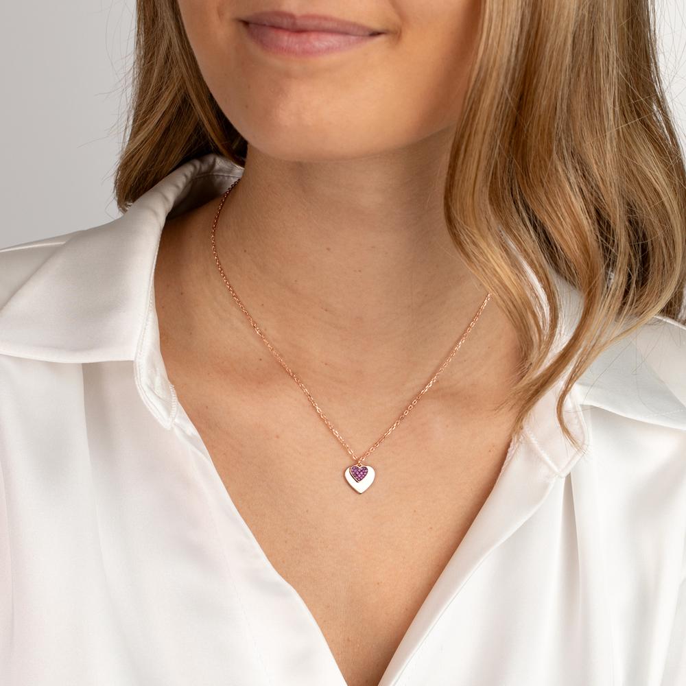 Collier Silber Zirkonia pink rosé vergoldet Herz verstellbar