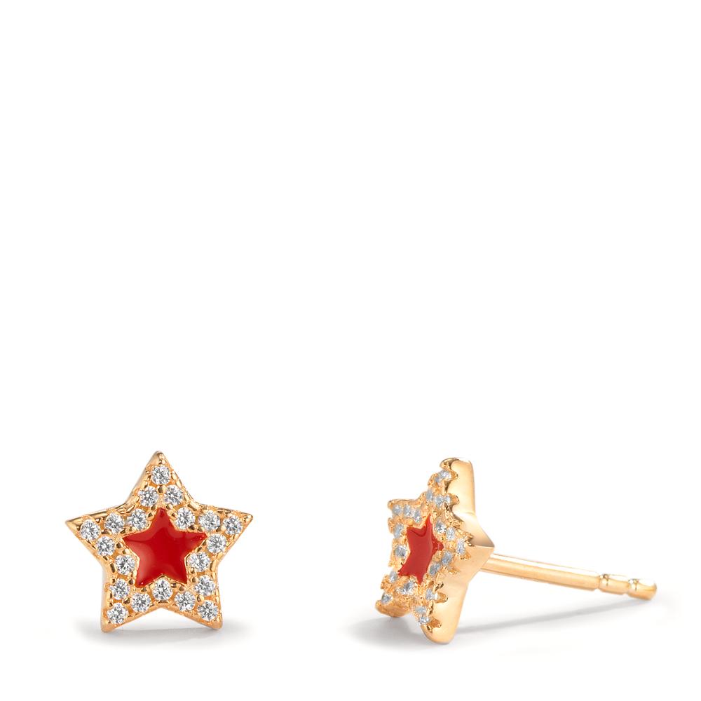 Stud earrings Silver Zirconia Yellow Gold plated Star Ø8 mm