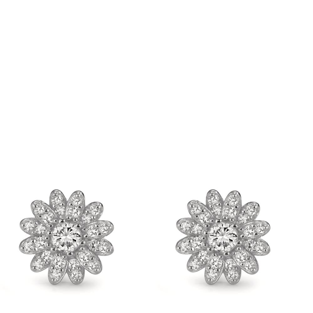 Clous d'oreilles Argent Zircone Rhodié Fleur Ø9 mm