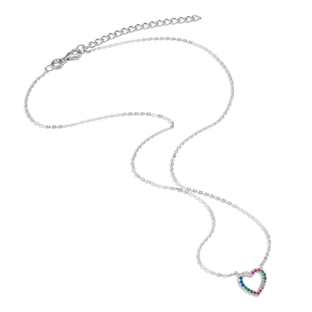 Collier Argent Zircone coloré Rhodié Coeur 40-45 cm Ø10 mm