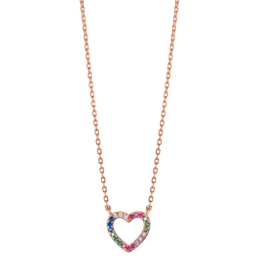 Collar Plata Circonita vistoso Rosa Dorado Corazón 40-45 cm Ø10 mm