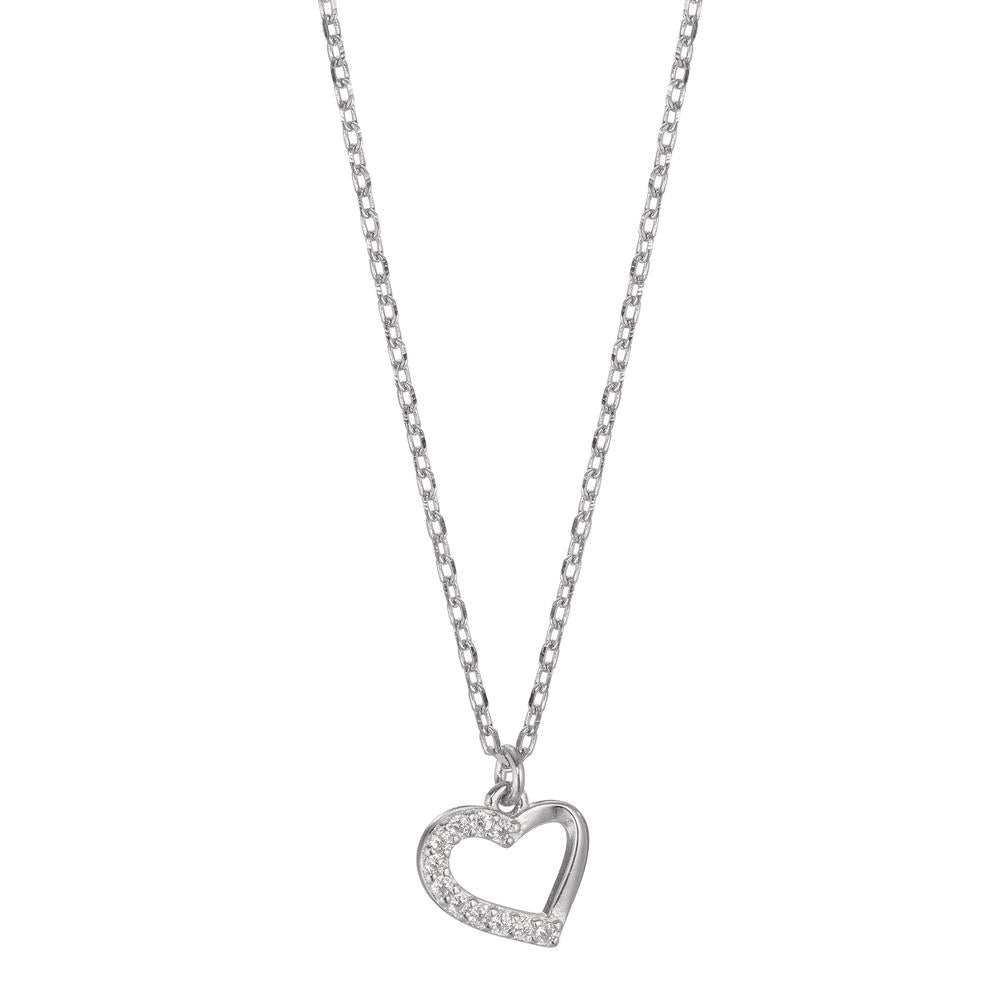 Collier Argent Zircone 11 Pierres Rhodié Coeur 40-45 cm Ø8.5 mm