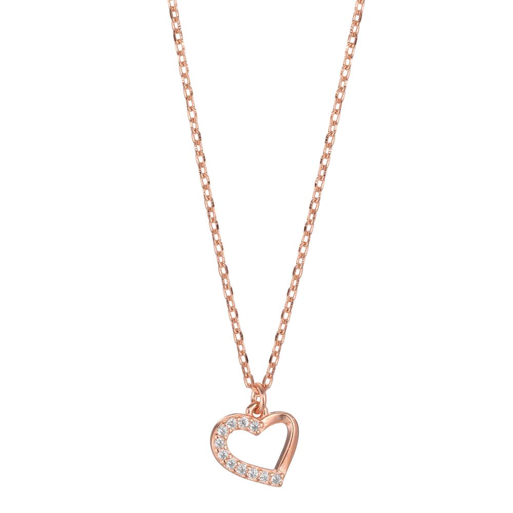 Necklace Silver Zirconia 11 Stones Rose Gold plated Heart 40-45 cm Ø8.5 mm