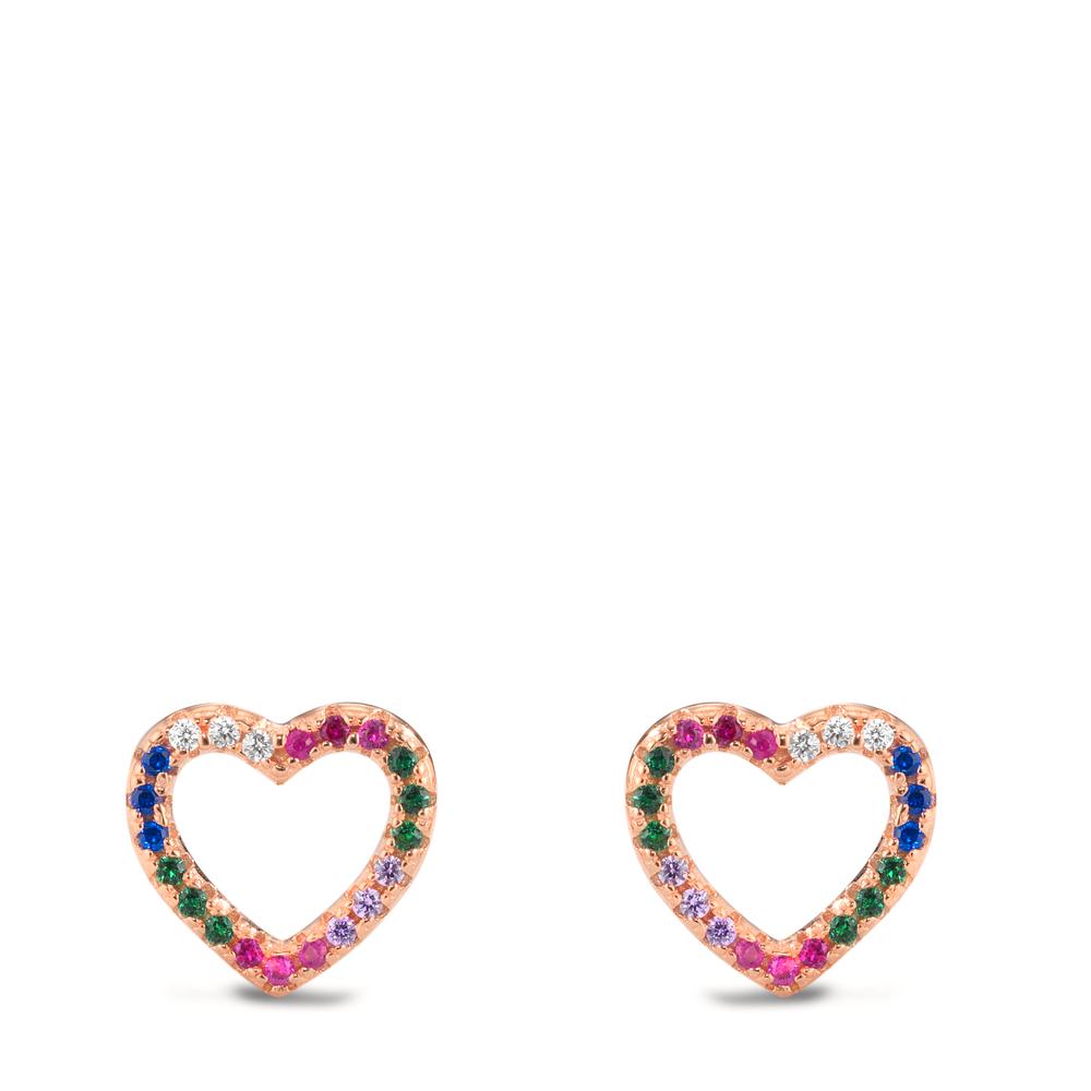 Clous d'oreilles Argent Zircone coloré rosé Plaqué or Coeur Ø9.5 mm