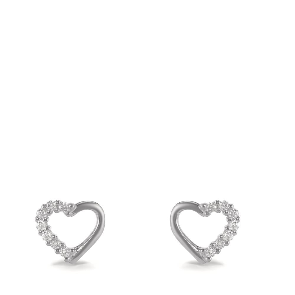 Clous d'oreilles Argent Zircone 14 Pierres Rhodié Coeur Ø7.5 mm