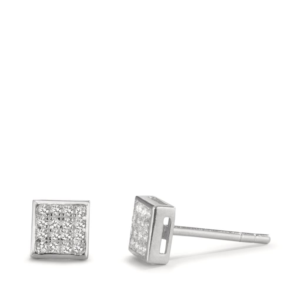 Stud earrings Silver Zirconia 32 Stones Rhodium plated Ø5 mm