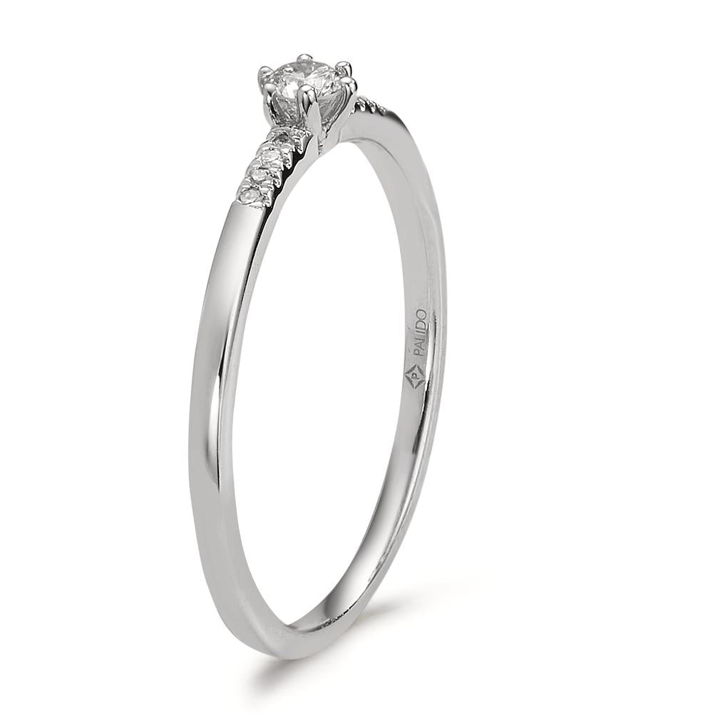 Solitär Ring 585/14 K Weissgold Diamant 0.08 ct, 9 Steine, w-si