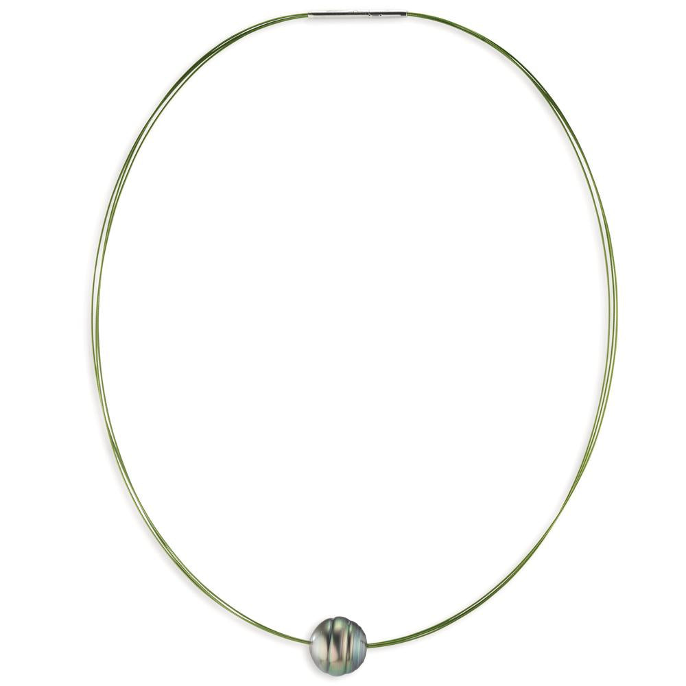 Collana Acciaio inossidabile verde rivestimento IP Perla di Tahiti 42 cm