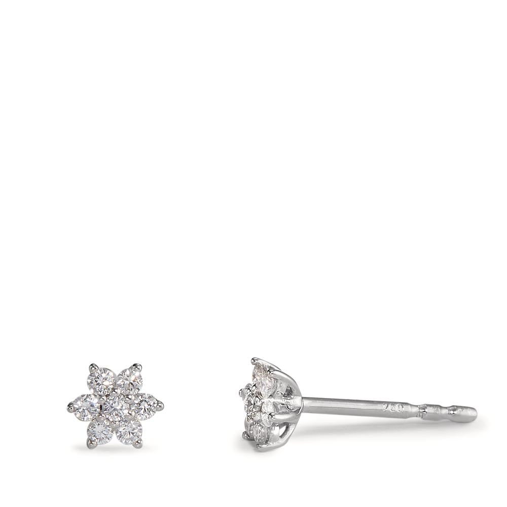 Clous d'oreilles Or blanc 18K Diamant 0.14 ct, 14 Pierres, w-si Étoile Ø4.5 mm