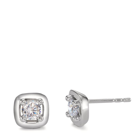 Stud earrings 9k White Gold Zirconia 2 Stones Ø7 mm