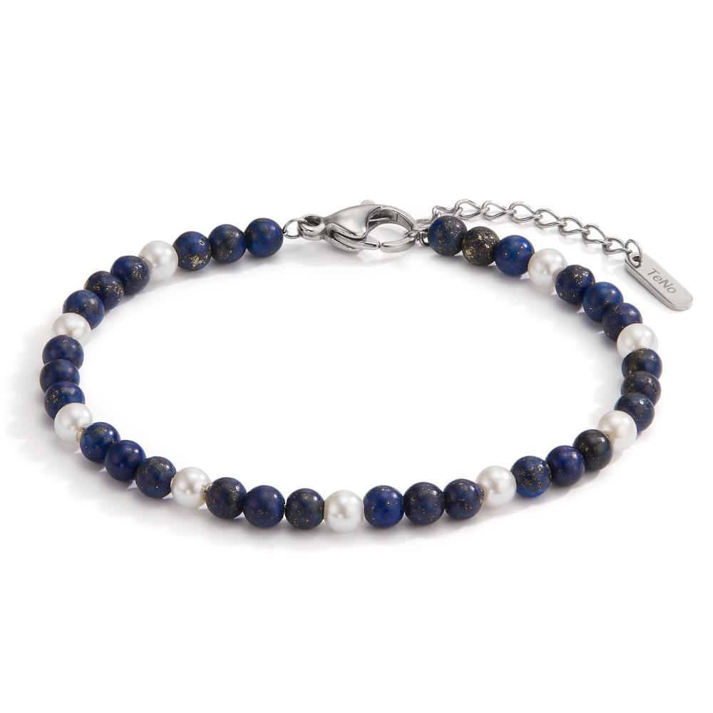 Armband Muse mit Lapislazuli und weissen Muschelperlen, 17,5- 19,5cm verstellbar, Ø4 mm