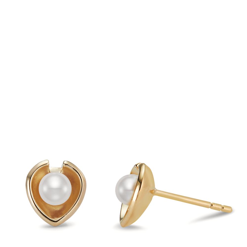 Stud earrings Silver Yellow Gold plated Freshwater pearl Ø8 mm