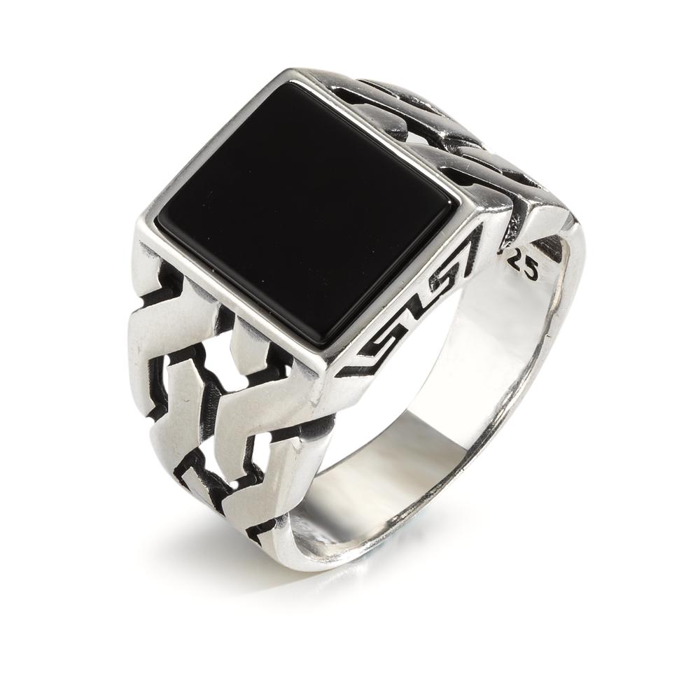 Fingerring Silber Onyx patiniert