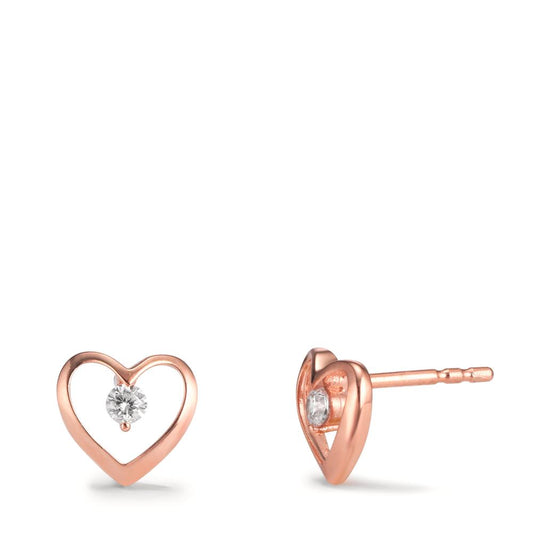 Clous d'oreilles Argent Zircone 2 Pierres rosé Plaqué or Coeur Ø8.5 mm