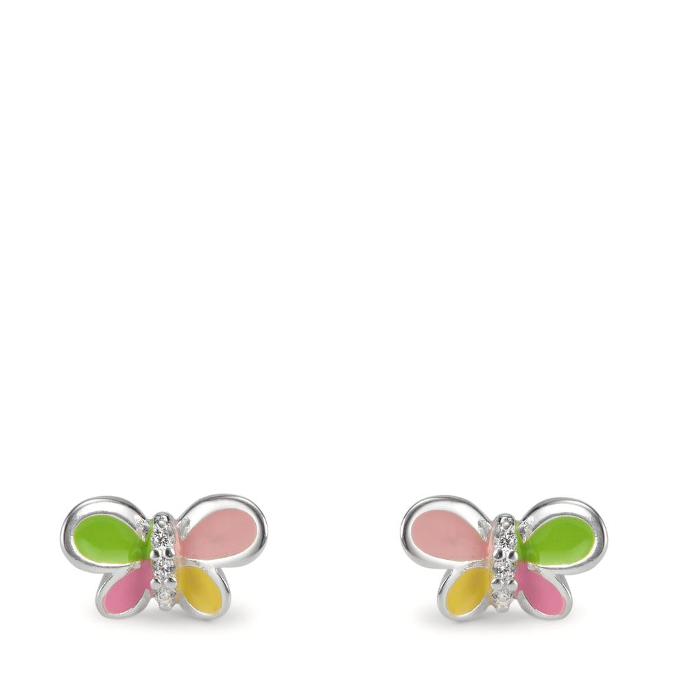 Pendientes Plata Circonita 6 piedras Esmaltado Mariposa