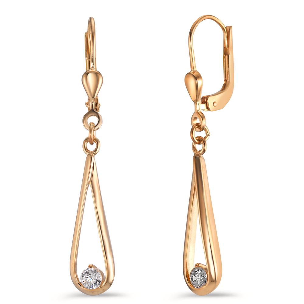 Drop Earrings 9k Yellow Gold Zirconia 2 Stones