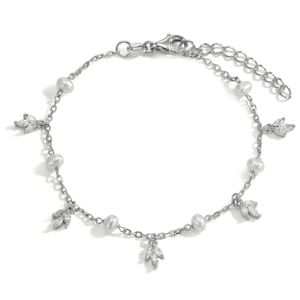 Armband Silber Zirkonia 15 Steine rhodiniert Süsswasserzuchtperle verstellbar