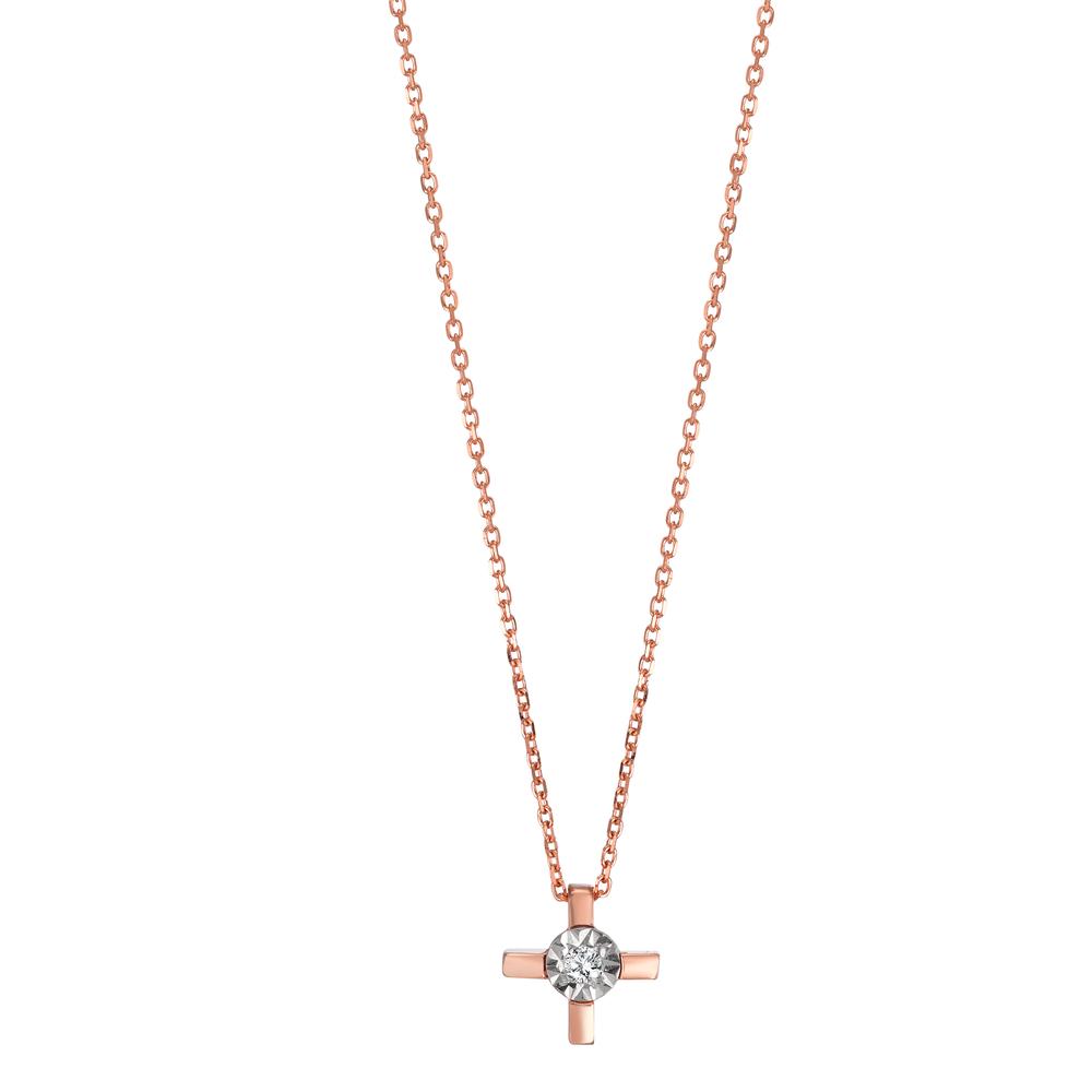 Necklace 18k Red Gold Diamond 0.015 ct, w-si Cross 40-42 cm