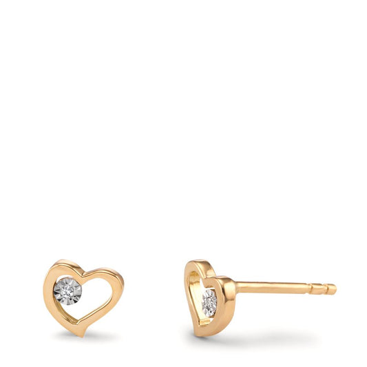 Clous d'oreilles Or jaune 18K Diamant 0.01 ct, 2 Pierres, w-si Coeur Ø6 mm