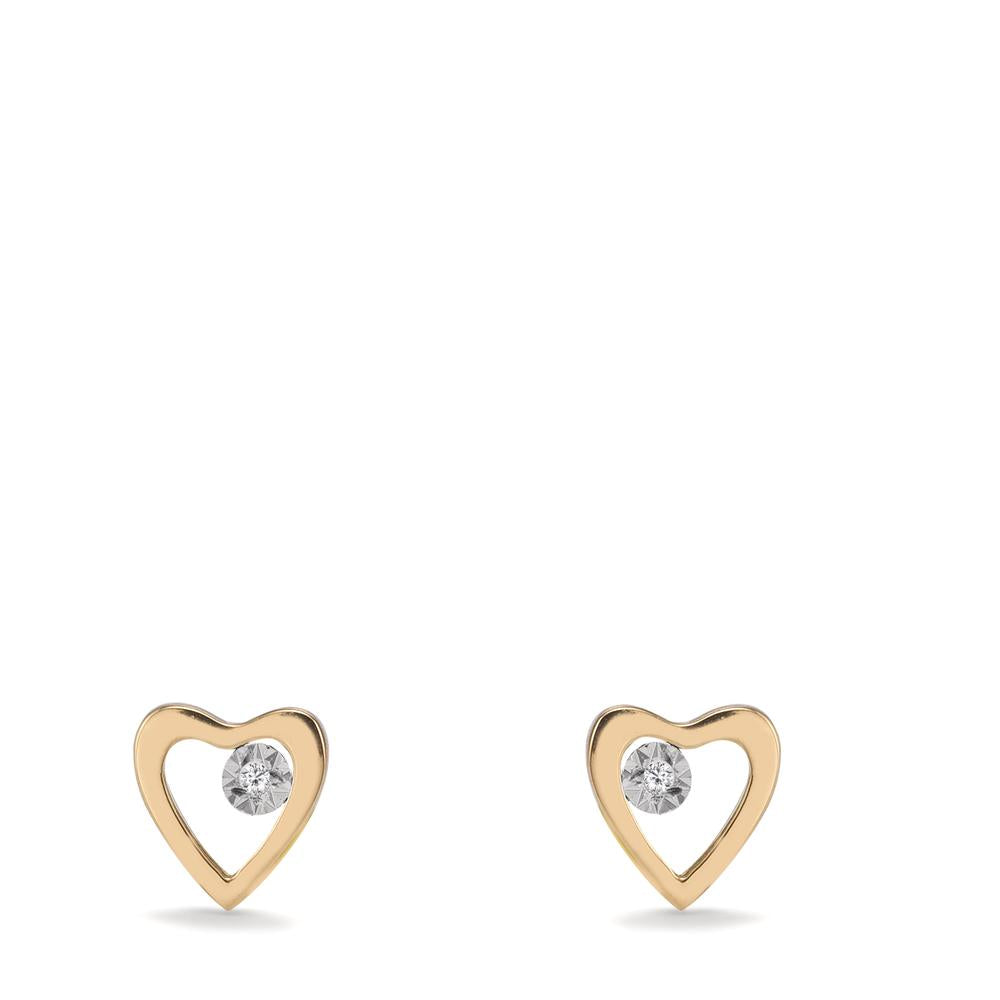 Stud earrings 18k Yellow Gold Diamond 0.01 ct, 2 Stones, w-si Heart Ø6 mm