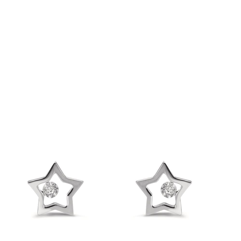 Stud earrings 18k White Gold Diamond 0.01 ct, 2 Stones, w-si Star Ø7.5 mm