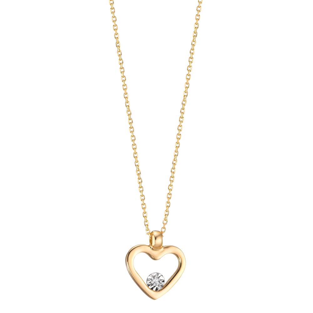 Necklace 18k Yellow Gold Diamond 0.008 ct, w-si Heart 40-42 cm Ø9 mm