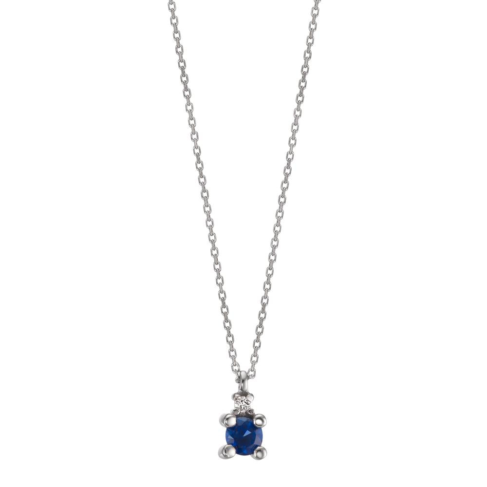 Collana Oro bianco 750/18 carati Zaffiro blu, Diamante bianco, 0.01 ct, w-si 40-42 cm Ø3.5 mm