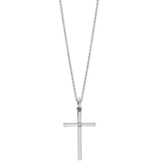 Collier 750/18 K Weissgold Diamant 0.01 ct, w-si Kreuz verstellbar