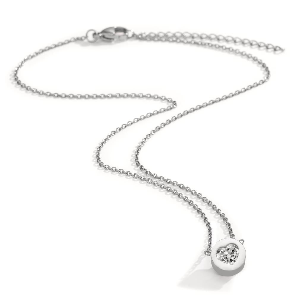 Necklace Stainless steel Zirconia Heart 40-45 cm