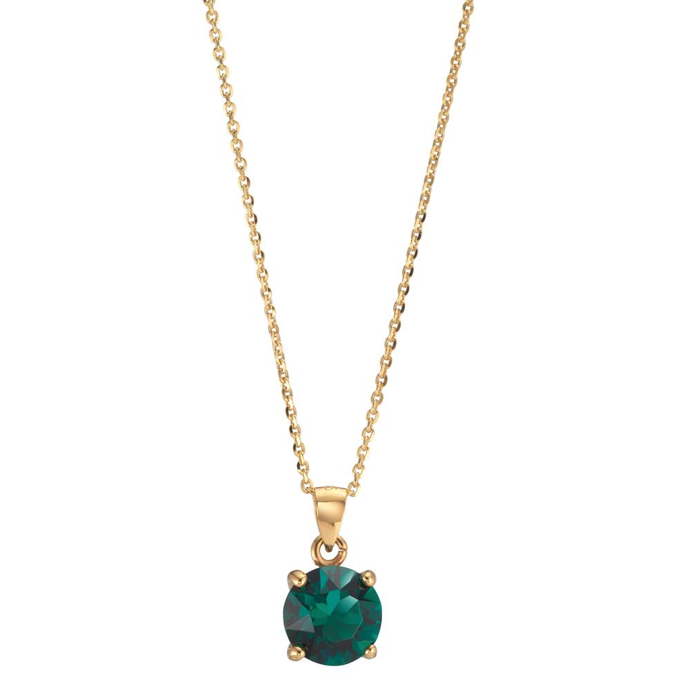 Necklace Silver Zirconia Green, 2 Stones Yellow Gold plated 42-47 cm