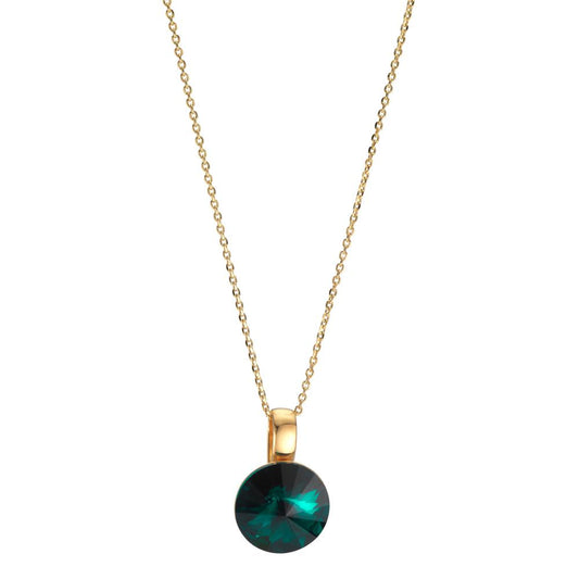 Necklace Silver Zirconia Green, 2 Stones Yellow Gold plated 42-47 cm