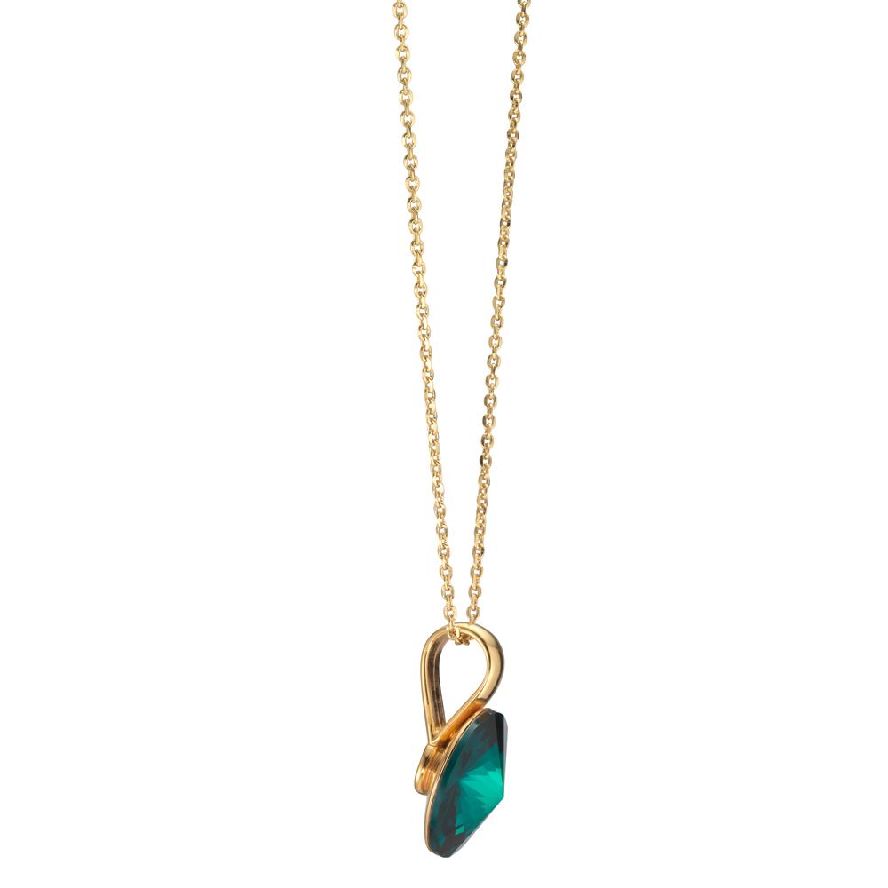 Necklace Silver Zirconia Green, 2 Stones Yellow Gold plated 42-47 cm