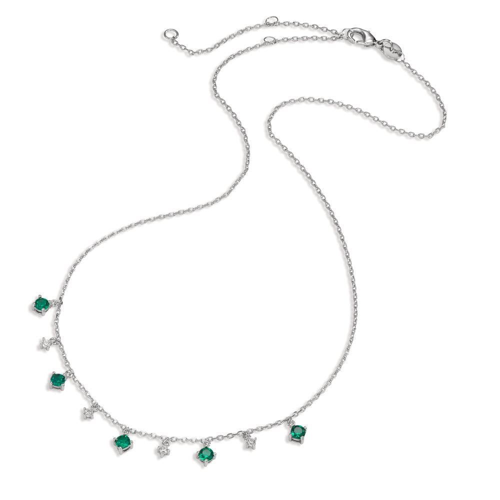 Necklace Silver Zirconia Green, 9 Stones Rhodium plated 38-45 cm