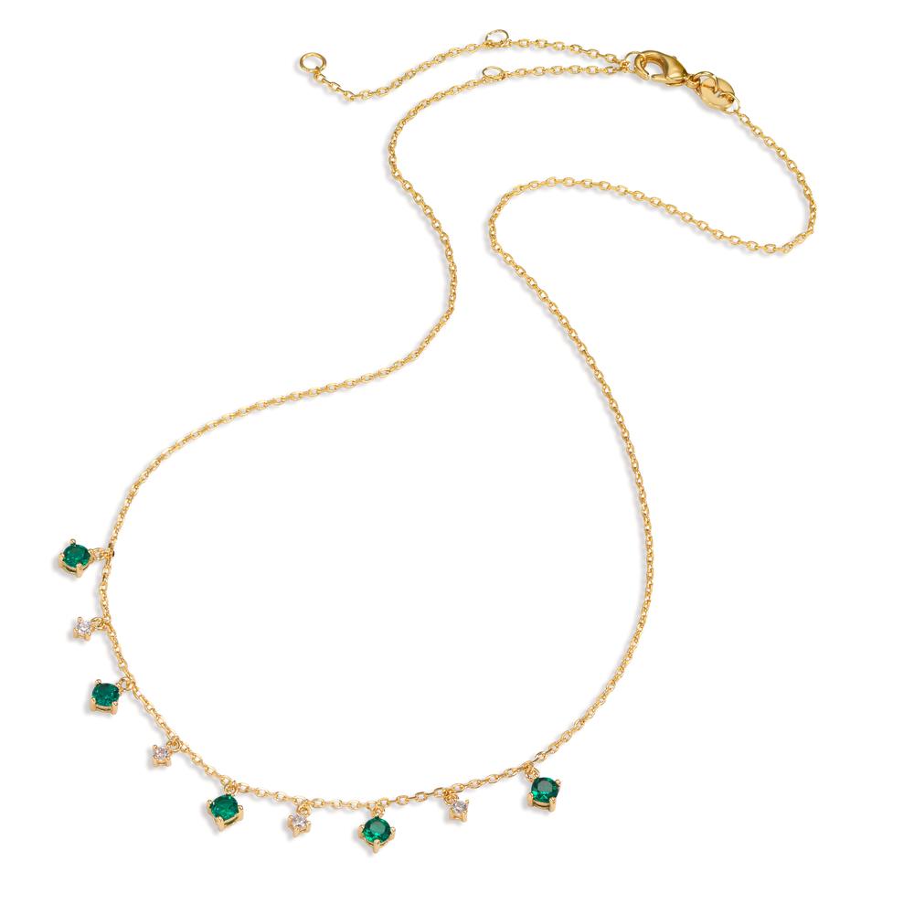 Necklace Bronze Zirconia Green, 9 Stones Gold plated 38-45 cm