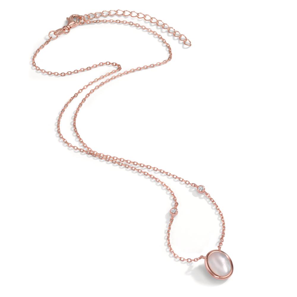 Necklace Silver Zirconia 2 Stones Rose Gold plated Mother of pearl 40-45 cm