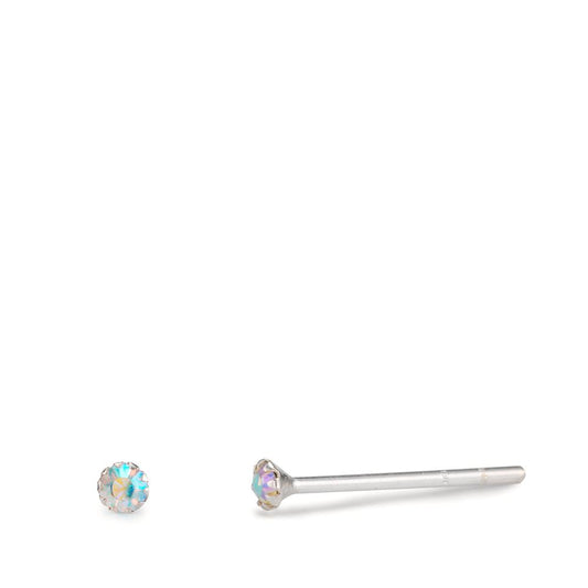 Stud earrings Silver Zirconia Rainbow-colored, 2 Stones Ø2 mm