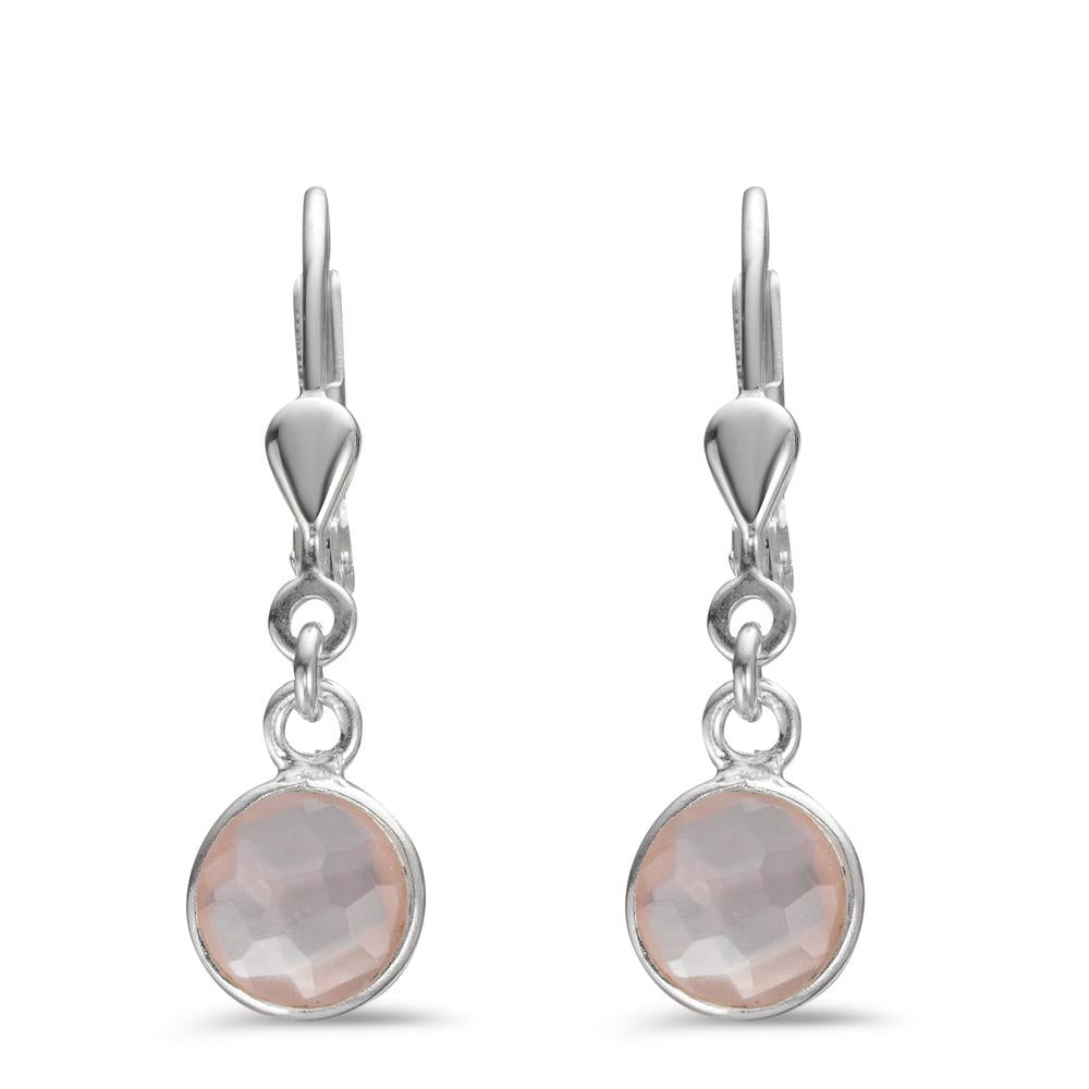 Pendant d'oreilles Argent Quartz rose 2 Pierres Ø7 mm