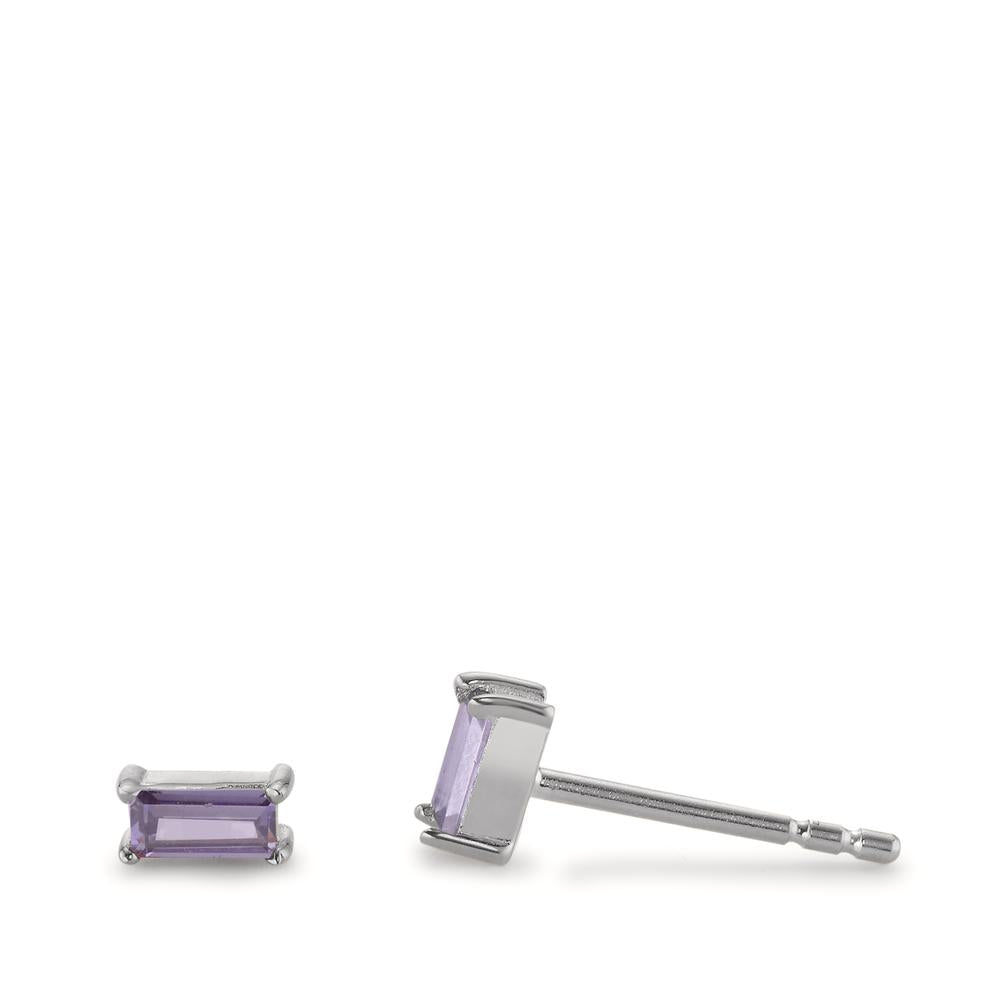 Ohrstecker Silber Zirkonia violett, 2 Steine rhodiniert