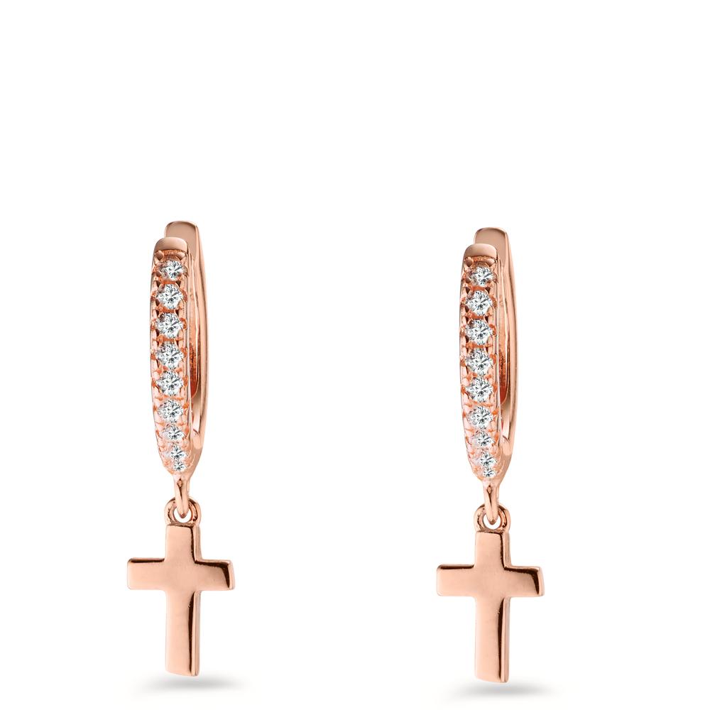 Hinged hoop Silver Zirconia 18 Stones Rose Gold plated Cross