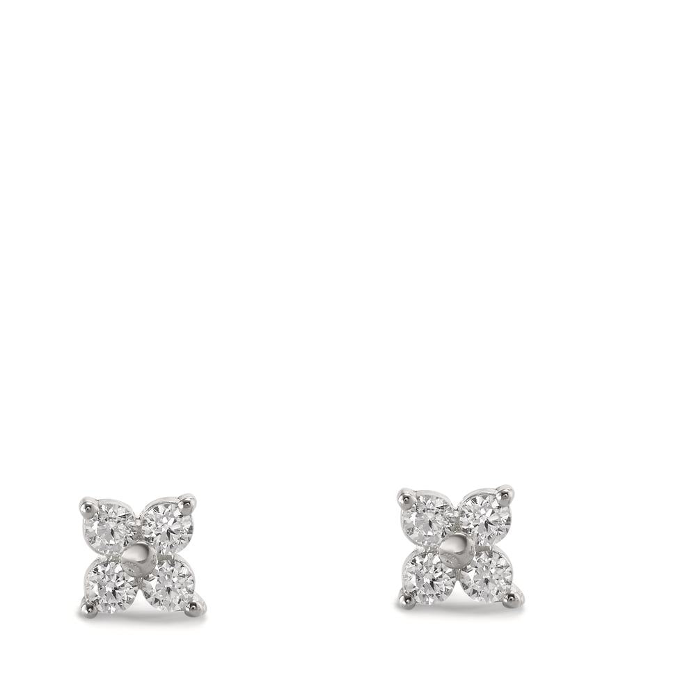 Stud earrings Silver Zirconia 8 Stones Rhodium plated Flower Ø4.5 mm