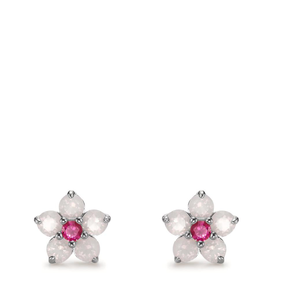 Stud earrings Silver Zirconia 12 Stones Rhodium plated Flower Ø8.5 mm