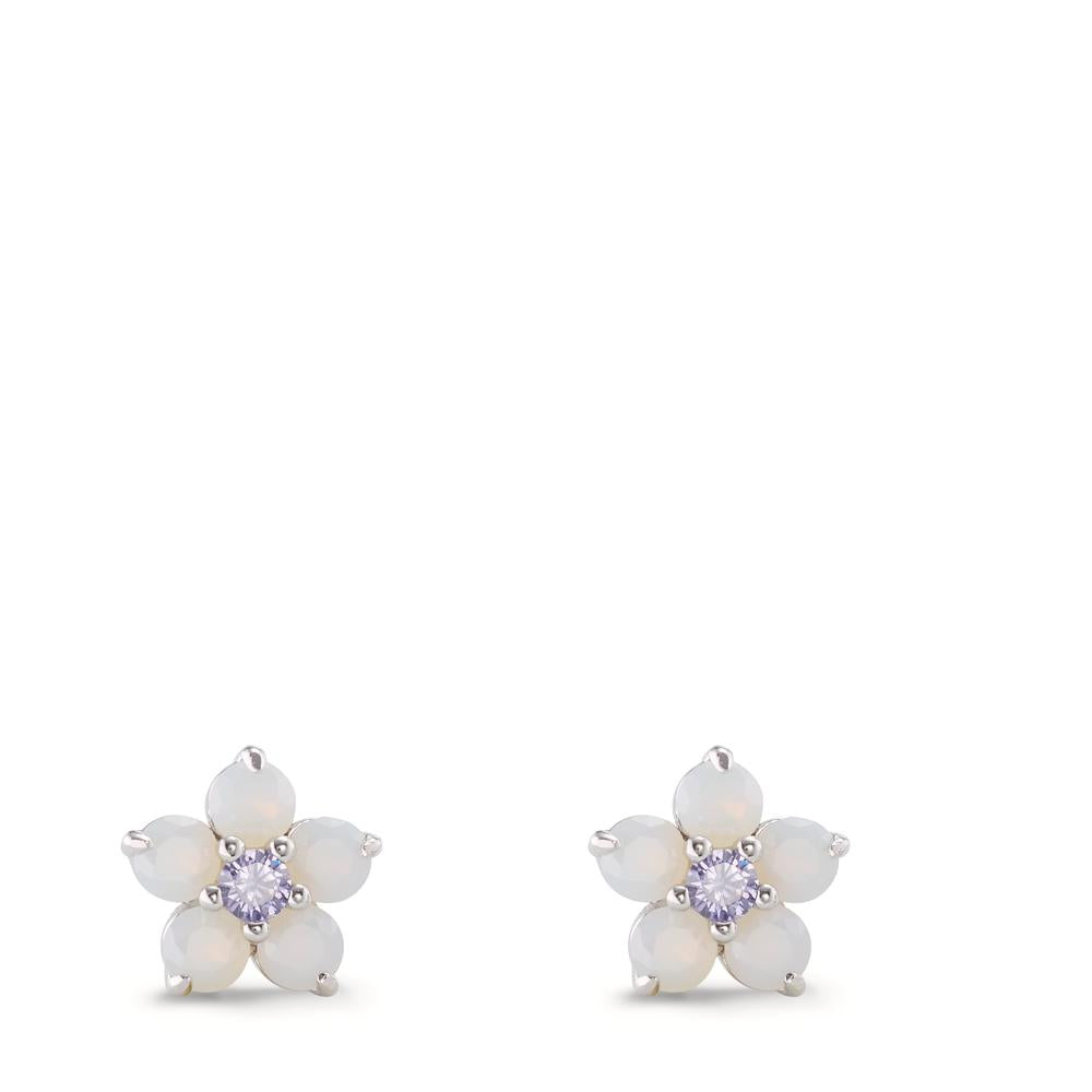 Stud earrings Silver Zirconia 12 Stones Rhodium plated Flower Ø8.5 mm