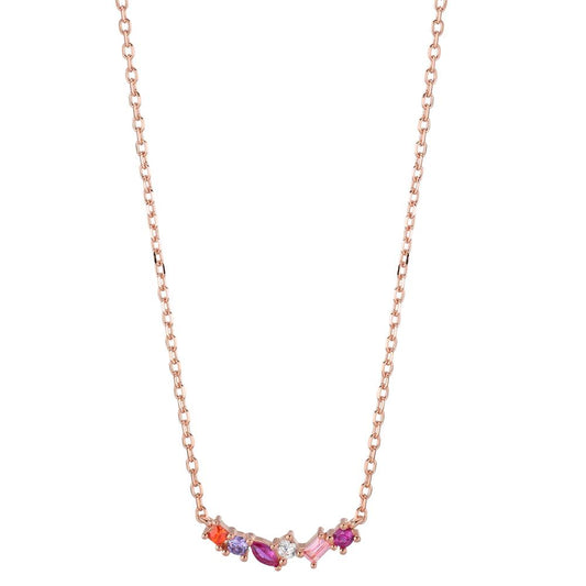 Necklace Silver Zirconia 6 Stones Rose Gold plated 40-45 cm