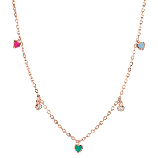 Necklace Silver Zirconia 2 Stones Rose Gold plated Heart 34-41 cm