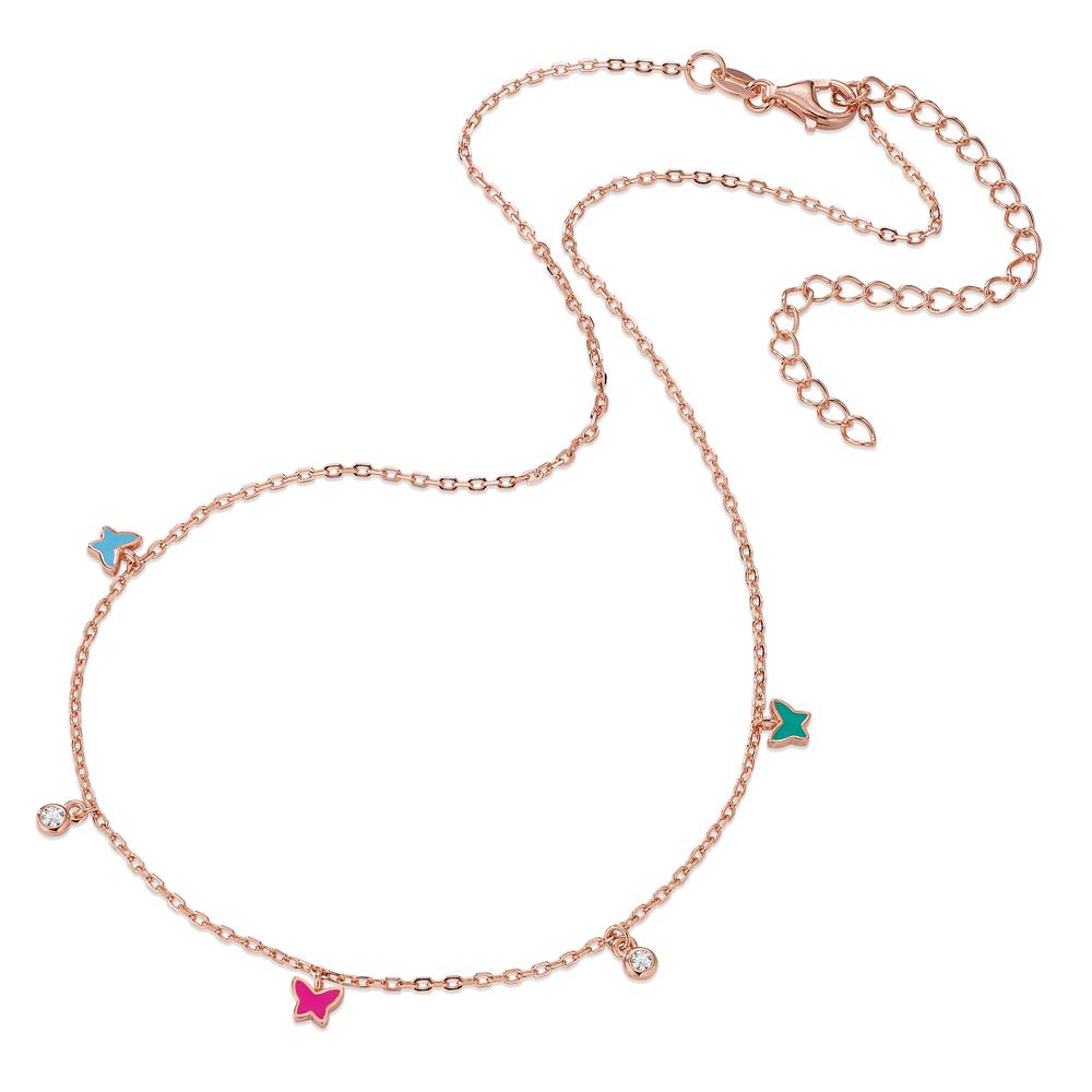 Collana Argento Zirconia 2 pietra rosa dorato Farfalla 34-41 cm